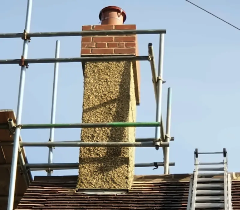Chimney rebuild with scaffolding